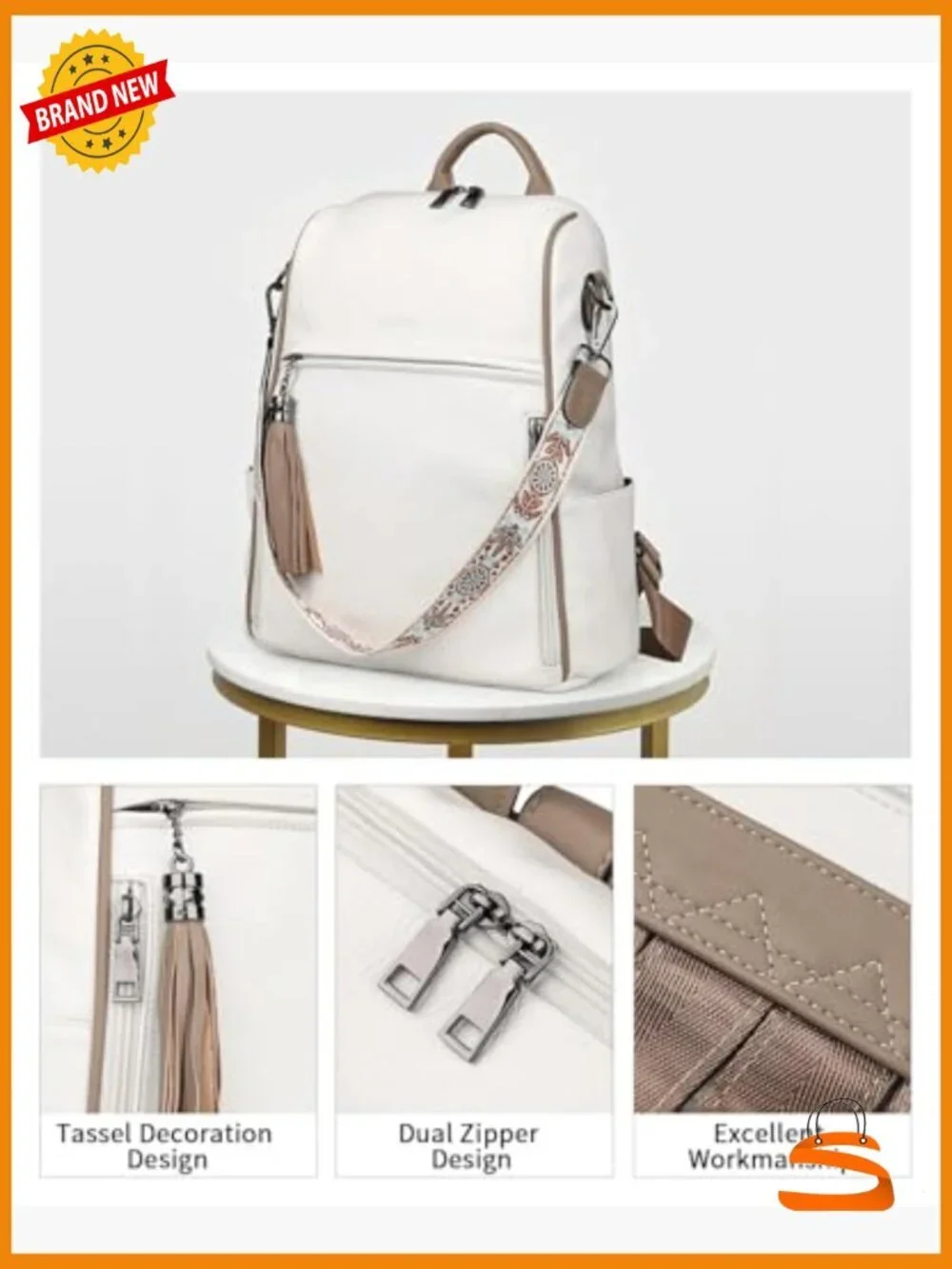Faux Leather Convertible Backpack Purse with Tassel 12 Pockets Travel Work